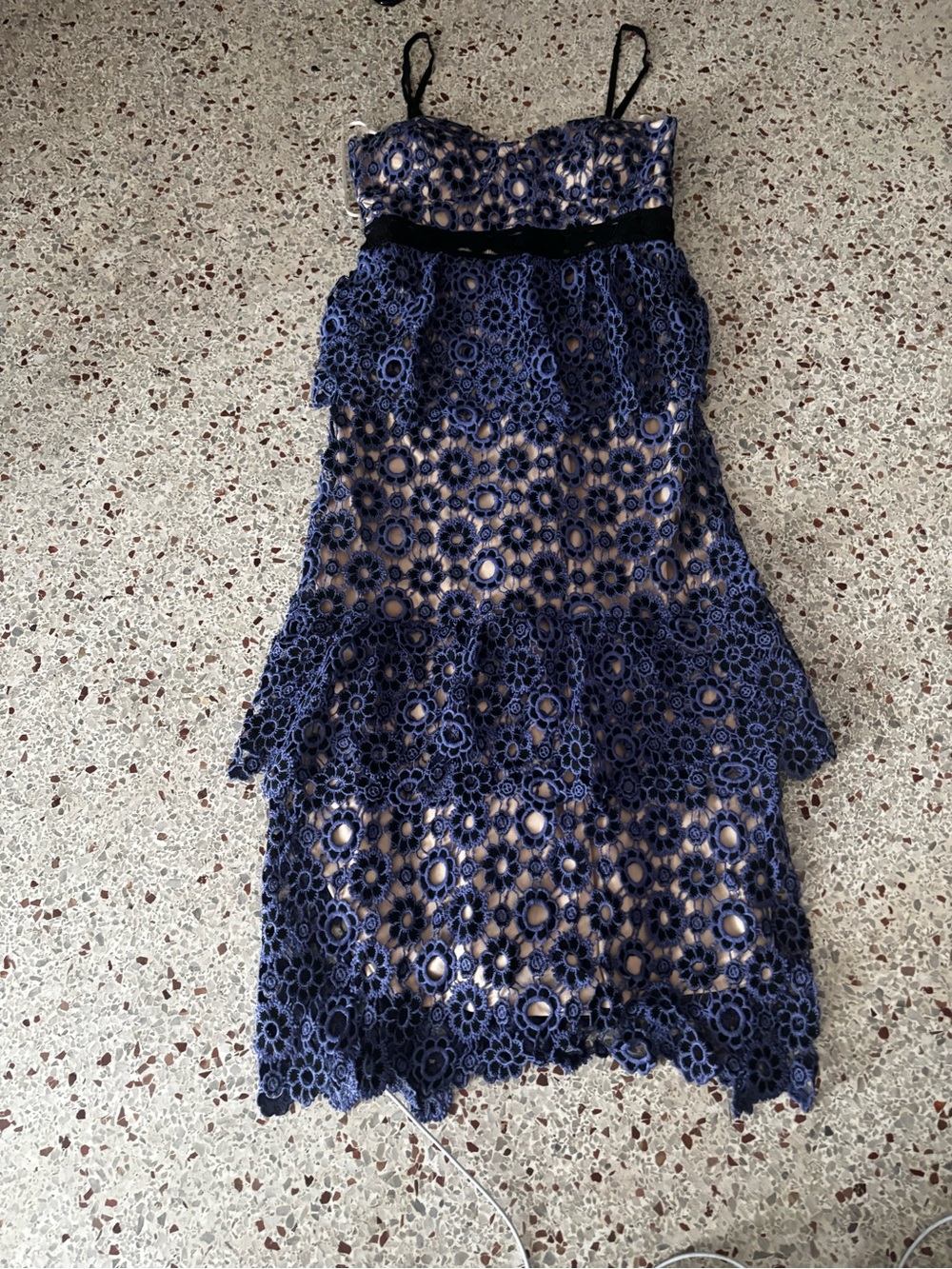Just Me floral crochet lace tiered dress medium